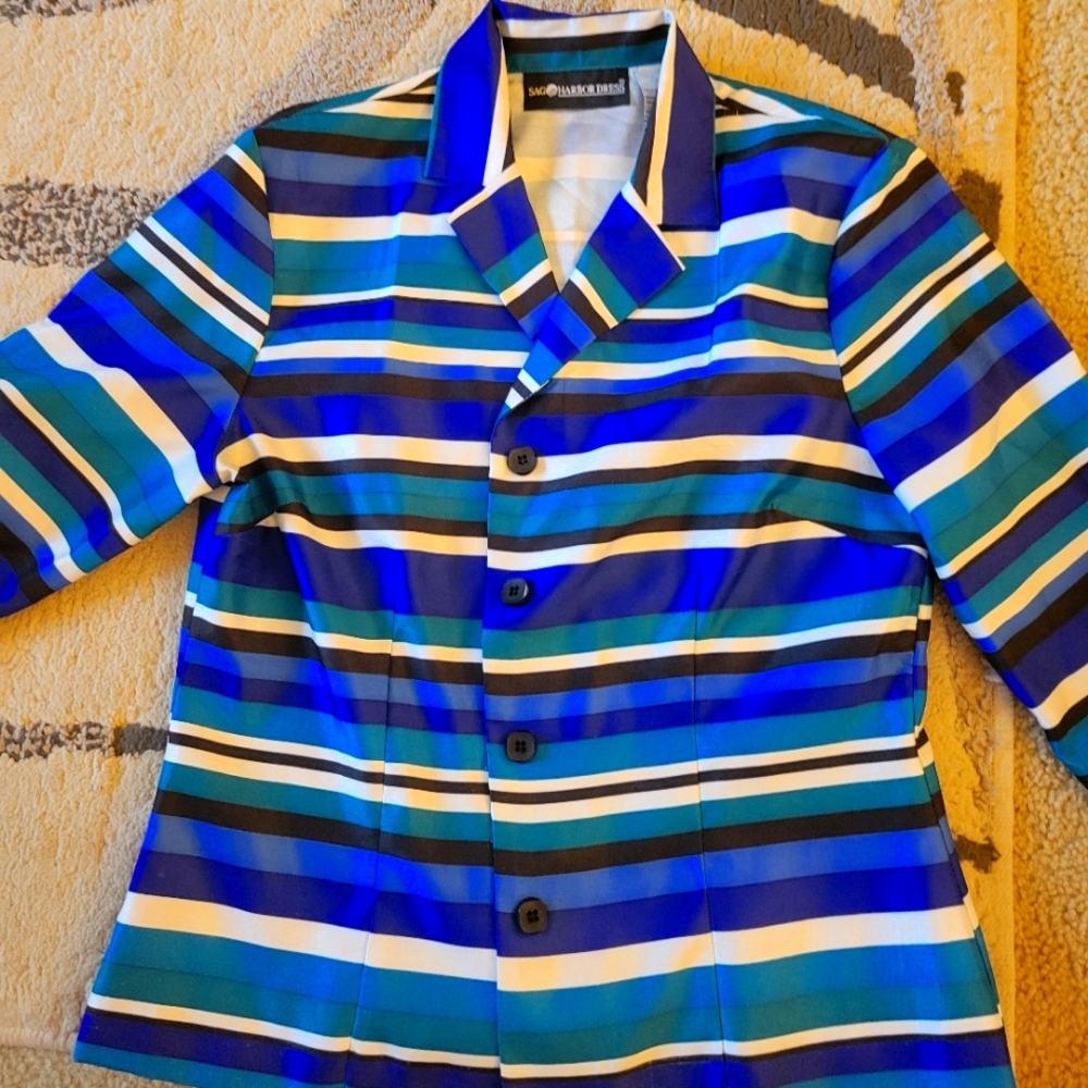 Sag Harnor Blue Colorful Striped Blazer